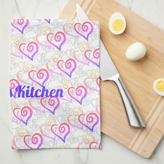 Linge De Cuisine Rainbow Linked Heart Art Cuisine personnalisée Ser (Quart Plié)