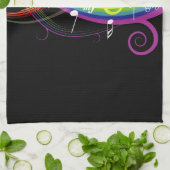 Linge De Cuisine Rainbow White Music Notes sur Black (Plié)