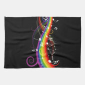 Linge De Cuisine Rainbow White Music Notes sur Black (Horizontal)