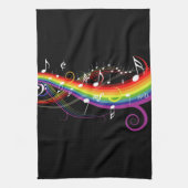 Linge De Cuisine Rainbow White Music Notes sur Black (Vertical)