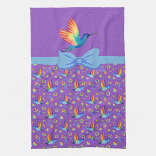 Linge De Cuisine Rainbows et Love Humming Bird in Eggplant