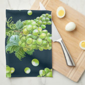 Linge De Cuisine Raisin vert : Aquarelle Motif foncé (Quart Plié)