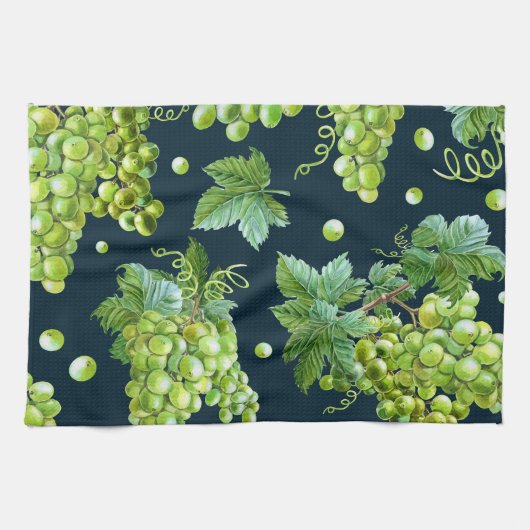 Linge De Cuisine Raisin vert : Aquarelle Motif foncé (Horizontal)
