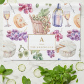 Linge De Cuisine Raisins de fromage à vin rustique Aquarelle Monogr (Plié)