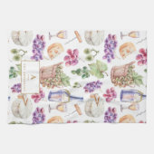 Linge De Cuisine Raisins de fromage à vin rustique Aquarelle Monogr (Horizontal)