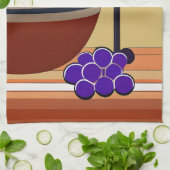 Linge De Cuisine Raisins et Wineglass en Maroon et Tan (Plié)