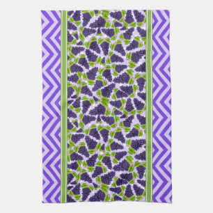 Linge De Cuisine Raisins Mignons à Points et Chevron Violet