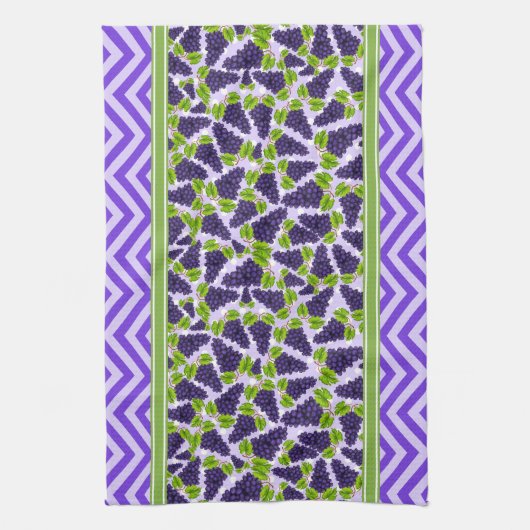 Linge De Cuisine Raisins Mignons à Points et Chevron Violet (Vertical)