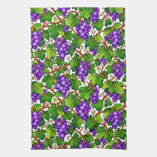 Linge De Cuisine Raisins violets et feuilles de vigne vertes