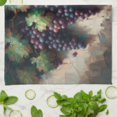 Linge De Cuisine Raisins violets sur la peinture à l'huile de vigne (Plié)