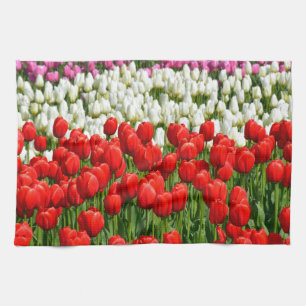 Linge De Cuisine Rangées colorées de tulipes printanières