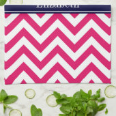 Linge De Cuisine Raspberry Lg Chevron Marine Nom bleu Monogramme (Plié)