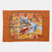 Linge De Cuisine Rassemblement d'oiseaux Orange d'automne (Horizontal)