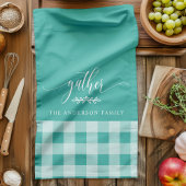 Linge De Cuisine Rassembler Chute Turquoise et blanc Chèque Buffle