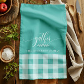 Linge De Cuisine Rassembler Chute Turquoise et blanc Chèque Buffle