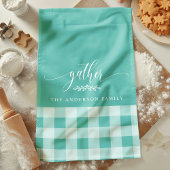 Linge De Cuisine Rassembler Chute Turquoise et blanc Chèque Buffle