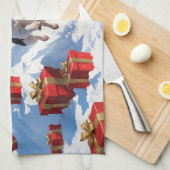 Linge De Cuisine Rat Terrier Courir en neige avec Casquette de Noël (Quart Plié)