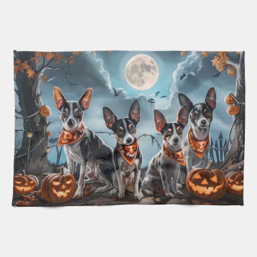 Linge De Cuisine Rat Terrier Halloween Effrayant  (Horizontal)
