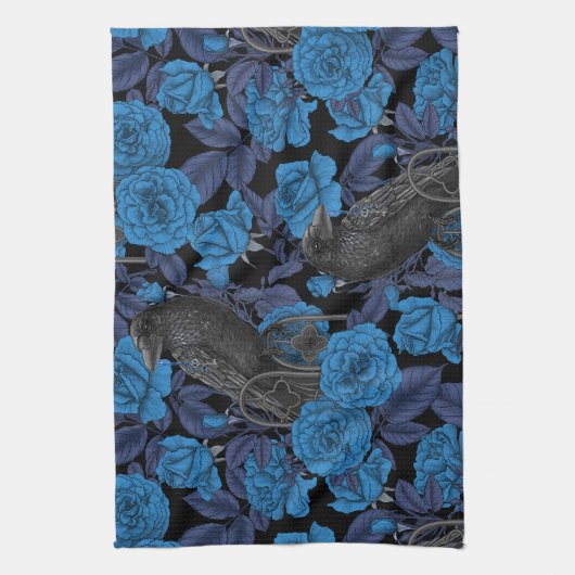 Linge De Cuisine Ravins et roses bleus (Vertical)