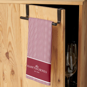 Linge De Cuisine Raye Élégant Rayure Rouge Bourgogne