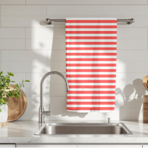 Linge De Cuisine Rayé horizontal simple rouge rosé et blanc