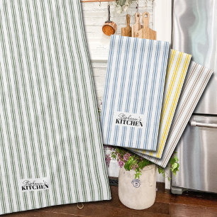 Linge De Cuisine Rayure à tic-tac Vintage Farmhouse Sage