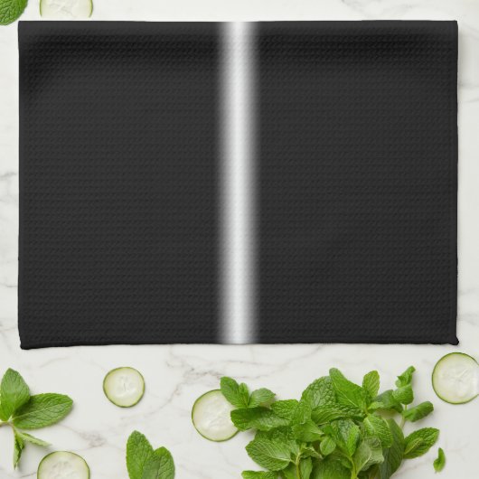 Linge De Cuisine Rayure blanche délavée sur fond noir (Plié)