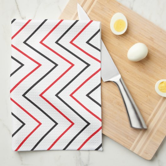 Linge De Cuisine Rayure Chevron Verticale Noir et Rouge (Quart Plié)