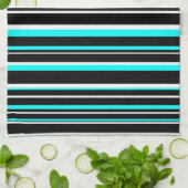 Linge De Cuisine Rayure de code-barres Aqua Bleu, Noir et Blanc (Plié)