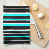 Linge De Cuisine Rayure de code-barres Aqua Bleu, Noir et Blanc (Quart Plié)