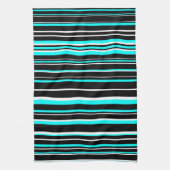 Linge De Cuisine Rayure de code-barres Aqua Bleu, Noir et Blanc (Vertical)