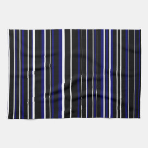 Linge De Cuisine Rayure de code-barres bleu marine foncé, noir et b