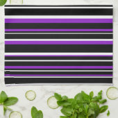 Linge De Cuisine Rayure de code-barres violet, noir et blanc (Plié)