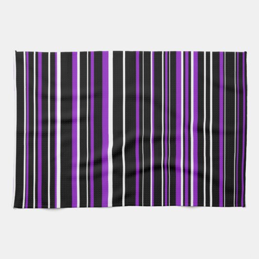 Linge De Cuisine Rayure de code-barres violet, noir et blanc (Horizontal)