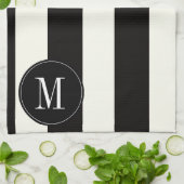 Linge De Cuisine Rayure noire et blanche audacieuse de monogramme (Plié)
