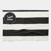 Linge De Cuisine Rayure noire et blanche audacieuse de monogramme (Horizontal)