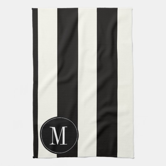 Linge De Cuisine Rayure noire et blanche audacieuse de monogramme (Vertical)