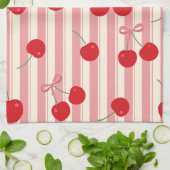 Linge De Cuisine Rayure Ruban Cerise (Plié)