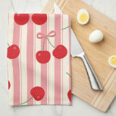 Linge De Cuisine Rayure Ruban Cerise (Quart Plié)