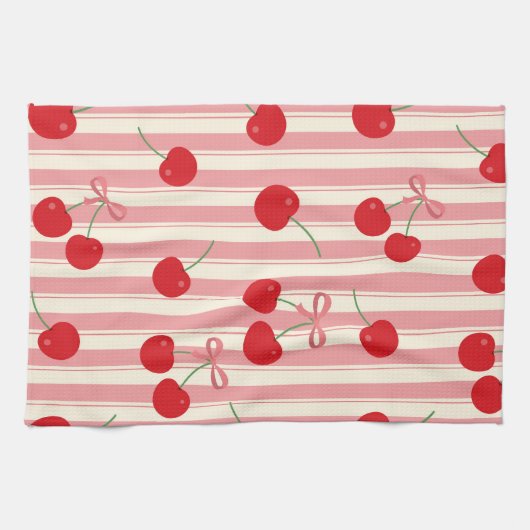 Linge De Cuisine Rayure Ruban Cerise (Horizontal)