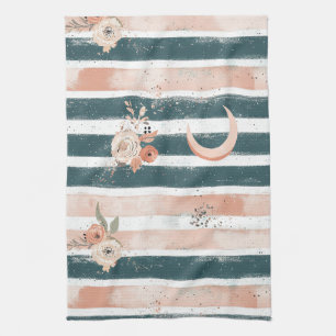 Linge De Cuisine Rayure Ton Terre Cosmique avec Lune Tribale