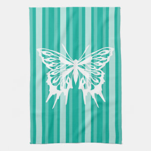 Linge De Cuisine Rayure victorienne d'Aqua avec le papillon