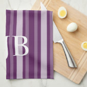 Linge De Cuisine Rayure victorienne pourpre avec le monogramme (Quart Plié)
