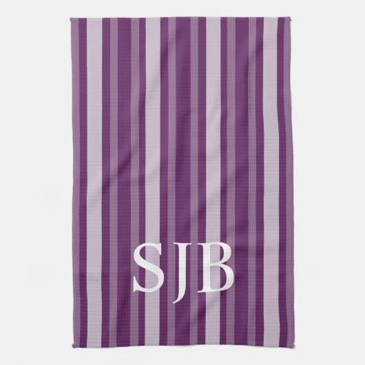 Linge De Cuisine Rayure victorienne pourpre avec le monogramme (Vertical)