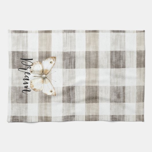 Linge De Cuisine Rayures à carreaux de crème papillon (Horizontal)