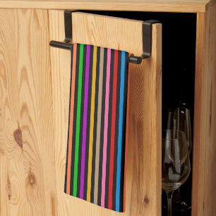 Linge De Cuisine Rayures arc-en-ciel colorées - Noir