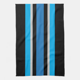 Linge De Cuisine Rayures bleues et grises sur fond noir