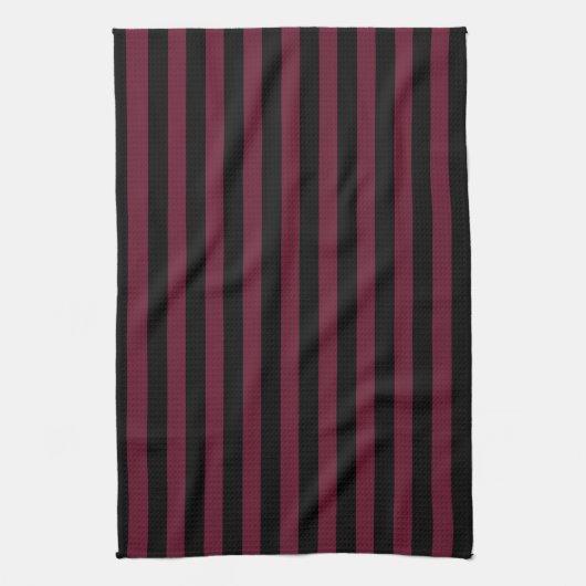Linge De Cuisine Rayures bordeaux et noires (Vertical)