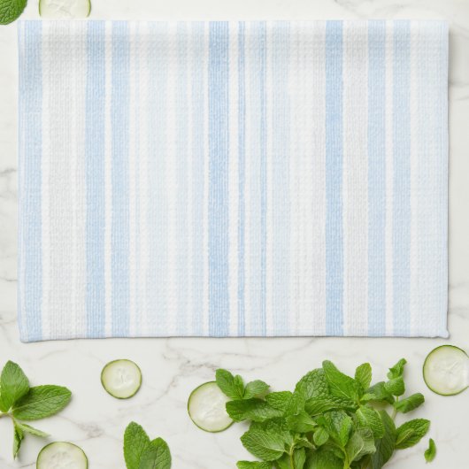Linge De Cuisine Rayures carreaux bleu clair blanc (Plié)