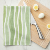 Linge De Cuisine Rayures crème vert citron ondulées (Quart Plié)